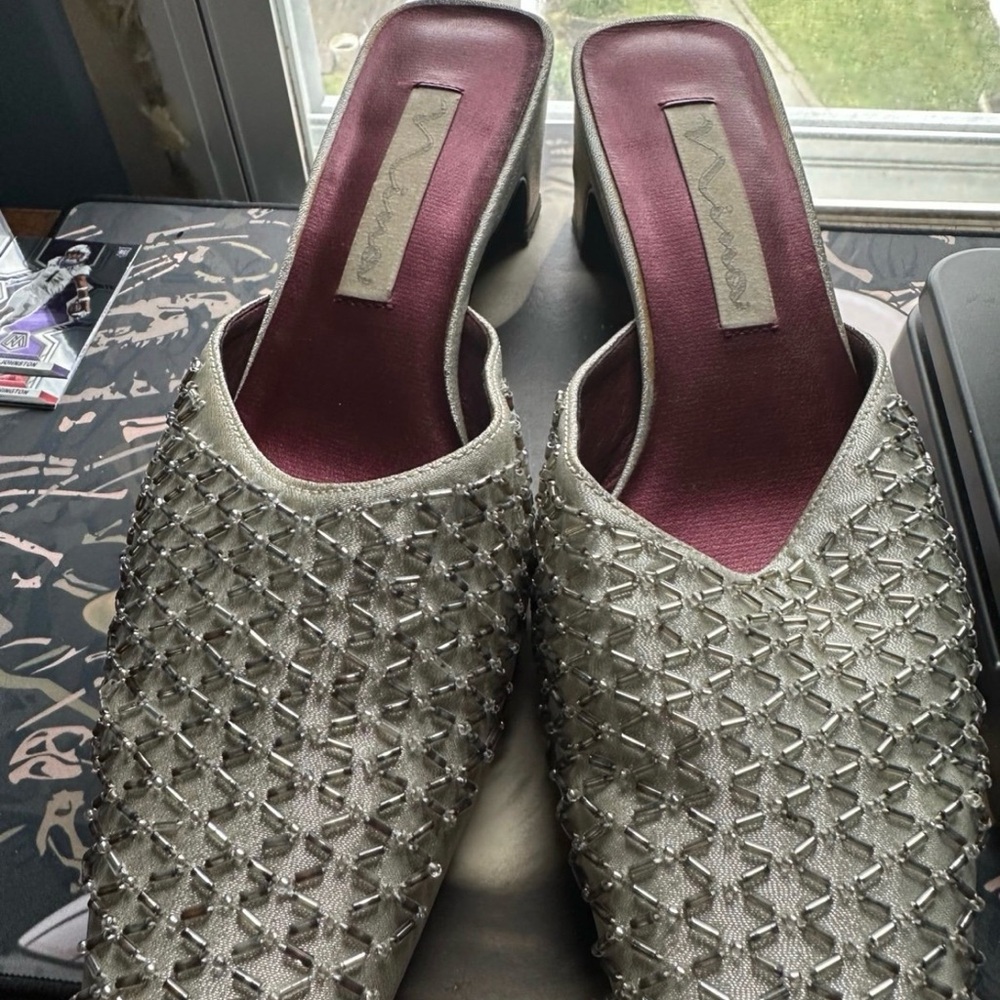 Nina Silver Beaded Women's Slip-On Mules